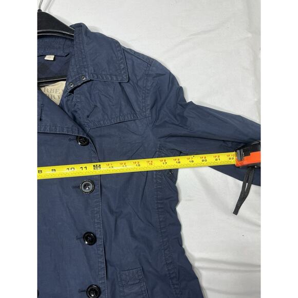 Burberry Brit Trench Coat Short Jacket Double Breast Belt Balmoral Blue Size 4 - Picture 7 of 10